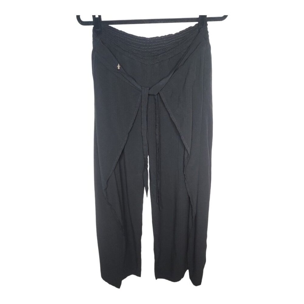 Pineapples Beachy Casual Wrap Pants With Slits On Sides Women Size L Black
